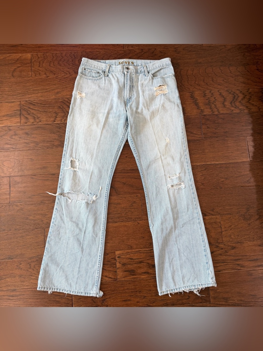 Levi's 527 Low Boot Cut Jeans Men 36x34 Blue Distressed Denim Cowboy Western